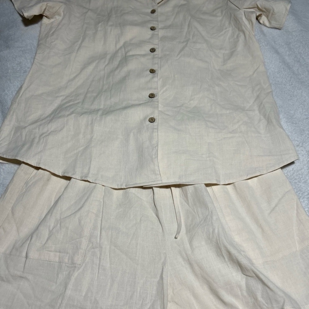 Zeagoo Beige Button-Up short set